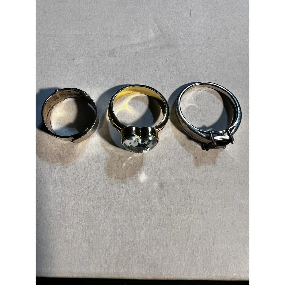3pc Ring Set Size 5 Silver Gold Heart Buckle Black Stone Y2K Eclectic